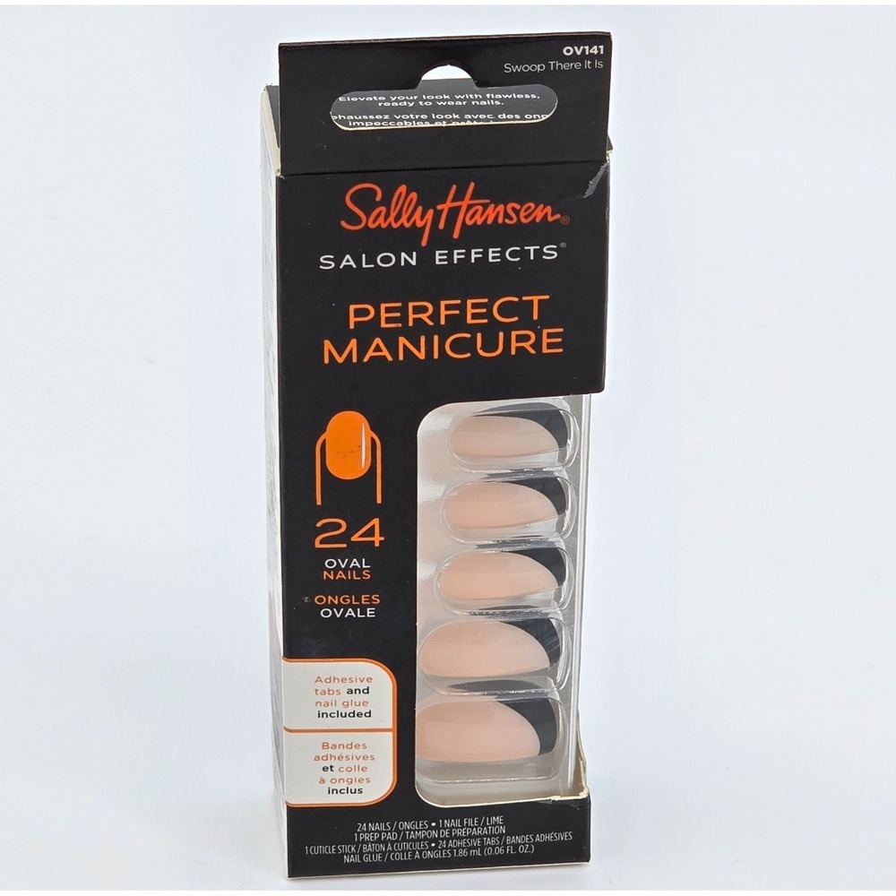 Sally Hansen OV141 Swoop There It Is Oval Press On Nails 24 Nude Black New